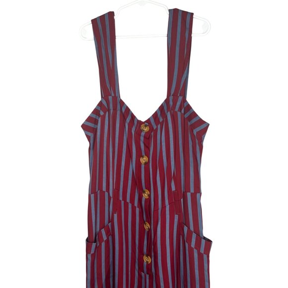 Free People City Girl Striped Red & Blue Wide-Leg Jumpsuit Button-Front Size 2 - Picture 13 of 14